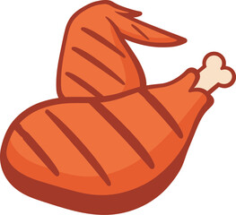 Crispy grilled chicken wing leg delicious food illustration vector