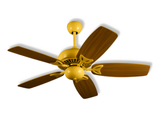 A wooden colour ceiling fan on transparent background.