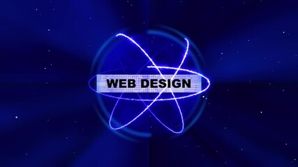 Futuristic Web Design hologram concept. Glowing holographic planet earth digital network with collaboration, innovation and corporate leadership. Business, technology and global connection background.