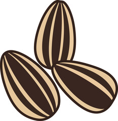 Three striped sunflower seeds isolated on white healthy snack vector
