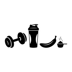 Specialized nutrition sports nutrition illustration of fitness equipment and healthy food
