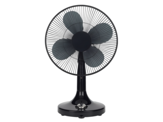 Black colour table fan isolated on transparent background.