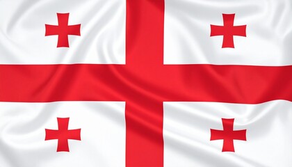 Georgia national flag with white field, large central red cross, and four smaller red bolnur-katskhuri crosses in each quadrant.
