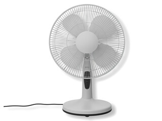 White colour electric table fan isolated on transparent background.