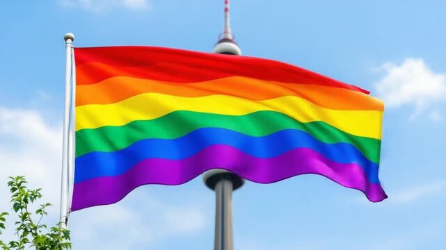 Rainbow Flag Waving Proudly in the Sky - A Symbol of Pride and Equality.