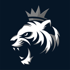 A stylish white tiger head wearing a crown, symbolizing power, leadership, and royalty, with sleek silver details.