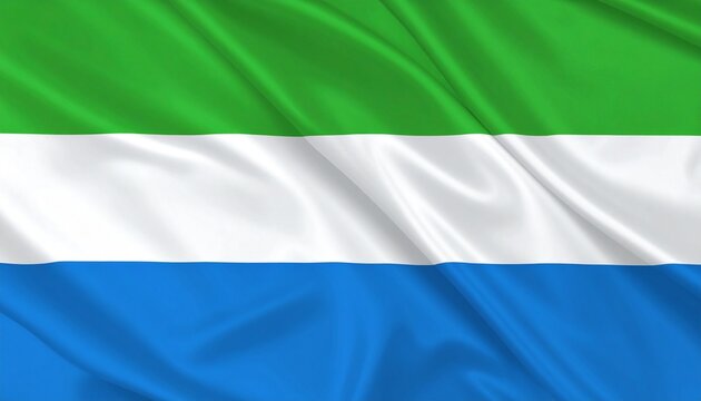 Sierra Leone national flag with horizontal green, white, and blue stripes.
