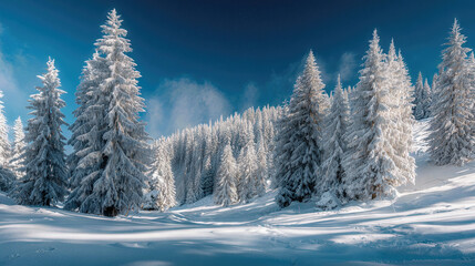 Obraz premium Winter wonderland scene snowy forest nature photography alpine landscape panoramic view tranquil beauty