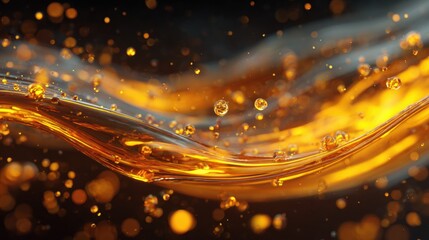 Obraz premium Mesmerizing golden liquid wave with shimmering bubbles creating a dynamic, luxurious, and abstract fluid motion perfect for science or beauty projects
