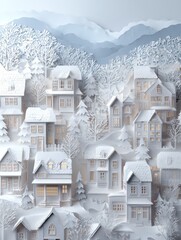 Fototapeta premium festive paper cut winter village scene