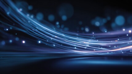 Dynamic abstract glowing blue light trails with bokeh effects create a futuristic energetic motion background ideal for technology and innovation