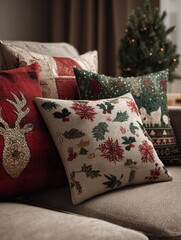christmasthemed decorative pillows with festive designs and colors  