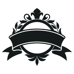 Monochrome ribbon silhouette design element for heritage labels and vintage branding applications