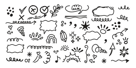  Line cute element set. Hand-drawn sketch doodle style arrow, cloud, star with marker stroke pencil highlight. Doodle sketch heart, star, cloud cartoon sticker shapes