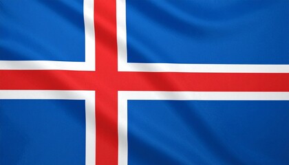 Iceland national flag with blue field, white cross, and red cross nested inside white cross.