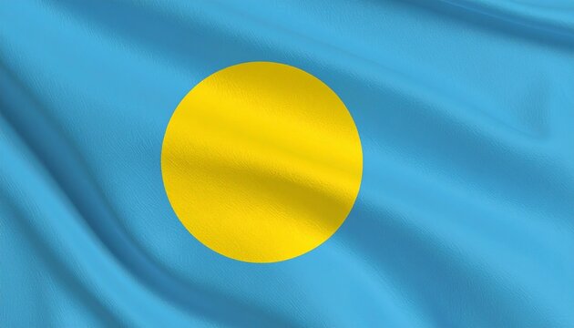 Palau national flag with light blue field and large yellow circle slightly offset toward hoist side.