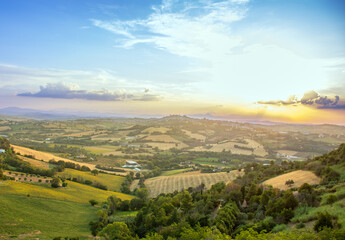 Fototapeta premium Sunset in Marche, Italy, from Sant'Elpidio a Mare, with Rolling Hill