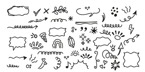  Line cute element set. Hand-drawn sketch doodle style arrow, cloud, star with marker stroke pencil highlight. Doodle sketch heart, star, cloud cartoon sticker shapes