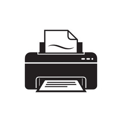 Black and White Icon of a Printer with Paper