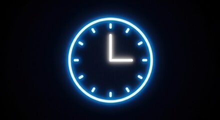 Digital Clock Neon Blue Time Display on Black Background