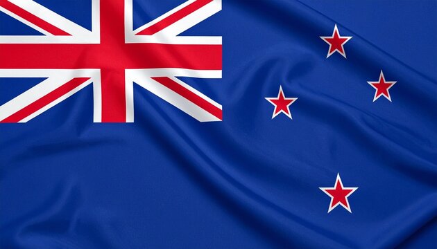New Zealand national flag with blue field, Union Jack in canton, and four red stars with white borders—symbolizing heritage, geography, and Commonwealth ties.