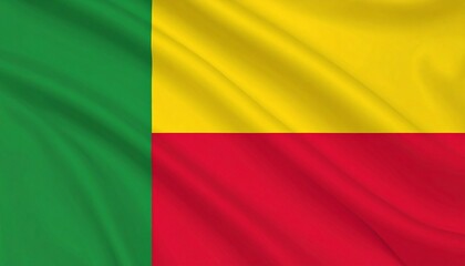 Fototapeta premium Benin national flag with vertical green stripe and horizontal yellow and red stripes—symbolizing hope, wealth, and courage.