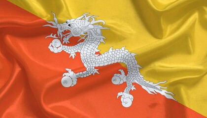 Bhutan national flag with diagonal yellow-orange split and central white dragon clutching jewels—symbolizing monarchy, Buddhism, and national protection.