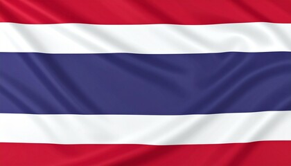 Thailand national flag with five horizontal stripes—red, white, double-width blue, white, red—symbolizing nation, religion, and monarchy.
