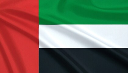 United Arab Emirates national flag with vertical red stripe and horizontal green, white, and black stripes—symbolizing bravery, fertility, neutrality, and oil wealth.