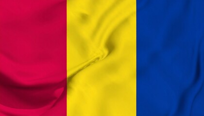 Romania national flag with vertical blue, yellow, and red stripes shown with a wavy texture—symbolic, dynamic, and patriotic.