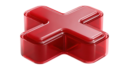 red cross button 3d icon in cartoon plastic style minimal isolated on transparent white background