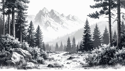Obraz premium Mountain landscape with forest and stream