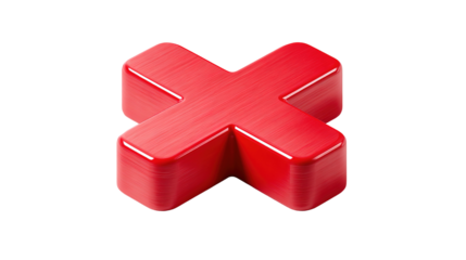 multiplication cross x symbol plastic 3d icon in cartoon plastic style minimal isolated on transparent white background, 