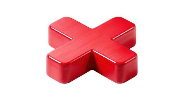 multiplication cross x symbol plastic 3d icon in cartoon plastic style minimal isolated on transparent white background, 