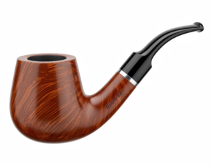 Polished wooden smoking pipe with curved black mouthpiece