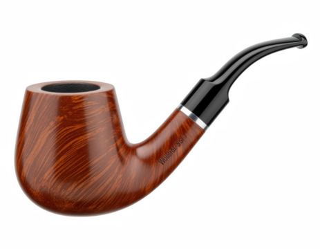 Polished wooden smoking pipe with curved black mouthpiece
