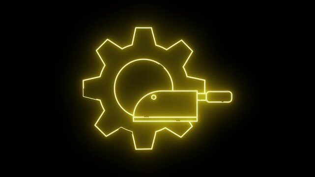 Yellow neon gear cleaver image on black background
