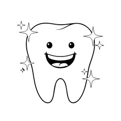 Smiling Cartoon Tooth with Sparkling Cleanliness and Happy Expression.