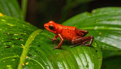 Red Poison Dart Frog on Leaf.