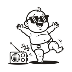 Grooving Baby with Shades Dancing to Radio Beats A Whimsical Celebration of Music and Joyful Expression