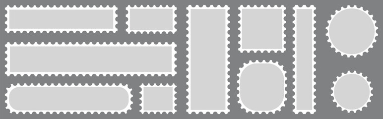 Blank postage stamps borders vector set. Mockup postage stamps with shadow. Realistic trendy post stamps set.. set of vintage summer.	