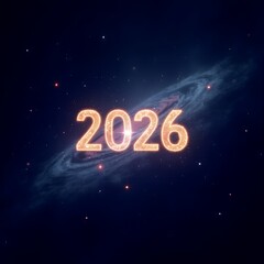 2026 numbers in front of a swirling galaxy and stars