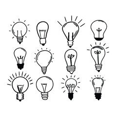 Fototapeta premium Hand drawn doodle light bulb icons set representing ideas and innovation