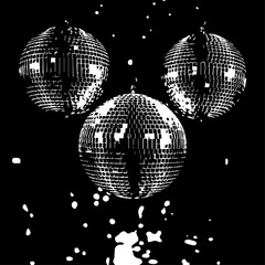 Three Reflective Disco Balls with Mirrored Surfaces, Hanging in Dark Space.