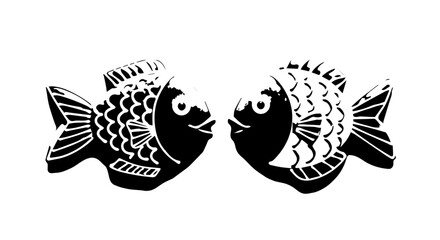 Obraz premium Two symmetrical koi fish facing each other in a bold monochrome silhouette pattern.