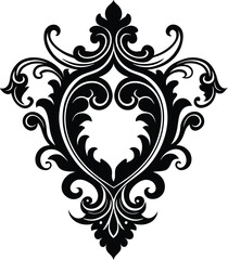 Ornate Flourish Damask Swirl Decoration Detailed Heraldry Stylized Leaf Black Calligraphic Pattern Element Luxury Design