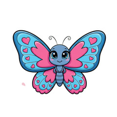 Obraz premium 3d cute blue and pink butterfly illustration isolated on transparent background