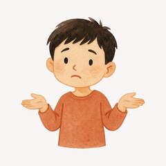 Fototapeta premium Confused child shrugging illustration.