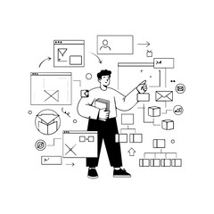 Vector Illustration of a Young Man Presenting Digital Interface Elements.