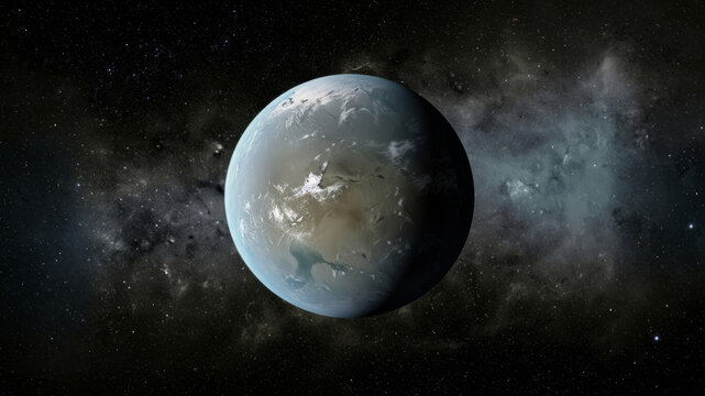 Cinematic View of Planet Kepler-62f in Deep Space